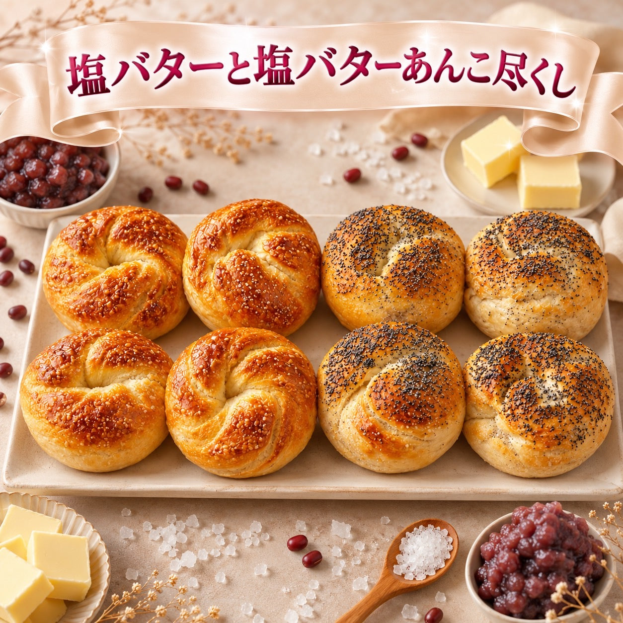 ⚠️本日20時より発売⚠️【7月限定】塩バターと塩バターあんこ尽くしセット(8個入り)【天然酵母】